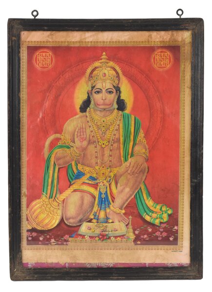 Starý obraz v teakovém rámu, Hanuman, 40x2x55cm