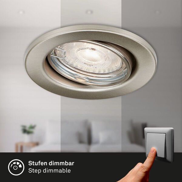 BRILO 7050-032 3ks sada LED vestavná svítidla, pr. 8,6 cm, 5 W, 460 lm, matný nikl - BRILO