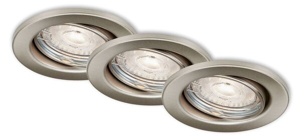 BRILO 7050-032 3ks sada LED vestavná svítidla, pr. 8,6 cm, 5 W, 460 lm, matný nikl - BRILO