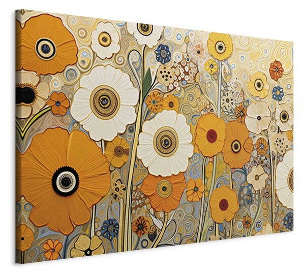 Obraz XXL Oranžová louka - kompozice květin ve stylu Klimtových obrazů
