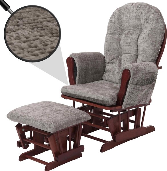Relaxaní křeslo HWC-C76, houpací křeslo s taburetem látka inylka (465 g/m²) Oeko-Tex svtle edá, tmavý rám