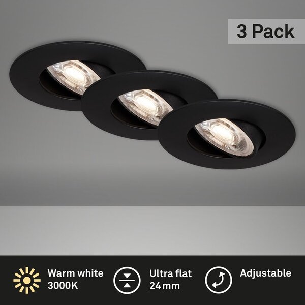 BRI 7146035 3ks sada ultraploché LED vestavné svítidlo, pr. 9 cm, 5 W, černá (starý kód: BRI 7146-035) - BRILONER