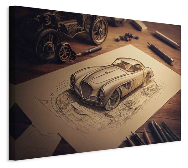 Obraz XXL Skica automobilu - Kresba historického automobilu generovaná umělou inteligencí