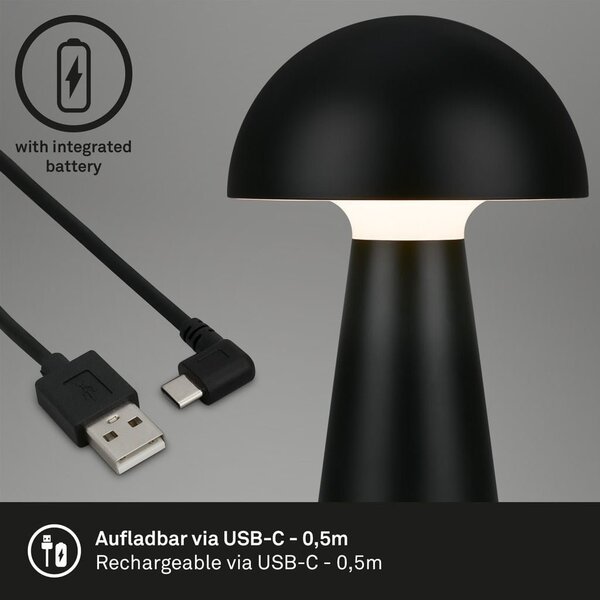 BRILO 7421015 LED nabíjecí stolní lampa 28 cm 2,6W 300lm černá - BRILO