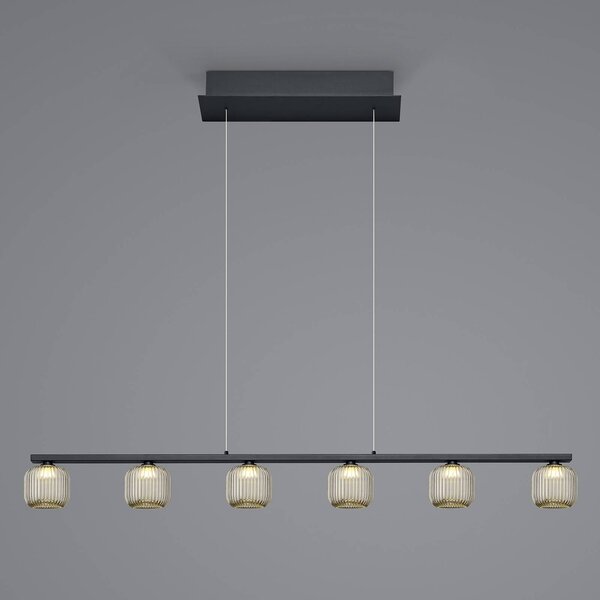 Závěsné svítidlo Loft LED s kouřovým sklem, šest světelných zdrojů