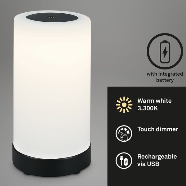 BRILO 7448015 LED bateriové stolní svítidlo pr.12,5 cm, LED modul, 3W, 350 lm, černá (starý kód: BRILO 7448-015) - BRILO
