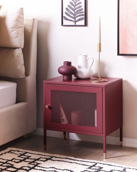 Noční stolek OSSETT Kov Tmavě červená