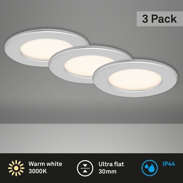 BRI 7053034 3ks sada LED vestavné svítidlo, pr. 11,5 cm, 6 W, matný chrom (starý kód: BRI 7053-034) - BRILONER