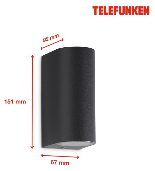 TF 308005TF TELEFUNKEN venkovní nástěnné svítidlo 15,1 cm 2xGU10 5W 400lm antracit - BRILONER