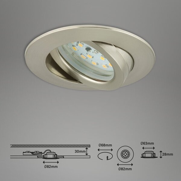 BRI 7296032 3ks sada LED vestavné svítidlo, pr. 8,2 cm, 6,5 W, matný nikl (starý kód: BRI 7296-032) - BRILONER