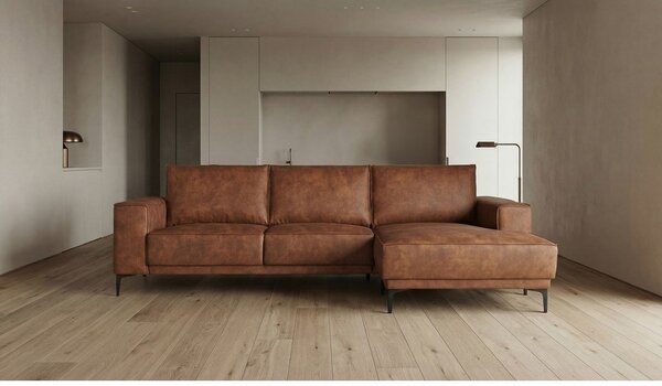 Koňakově hnědá rohová pohovka z imitace kůže (pravý roh) Copenhagen – Scandic