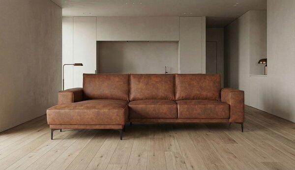 Koňakově hnědá rohová pohovka z imitace kůže (levý roh) Copenhagen – Scandic