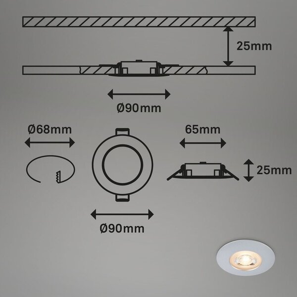 BRI 7044034 LED vestavná svítidla, pr.9 cm, 3x LED, 5 W, 480 lm, matný chrom (starý kód: BRI 7044-034) - BRILONER