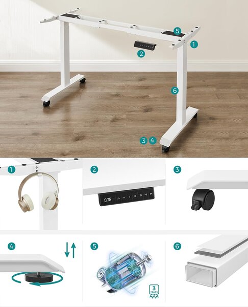 SONGMICS Elektrický nastavitelný rám stolu Protective bílý
