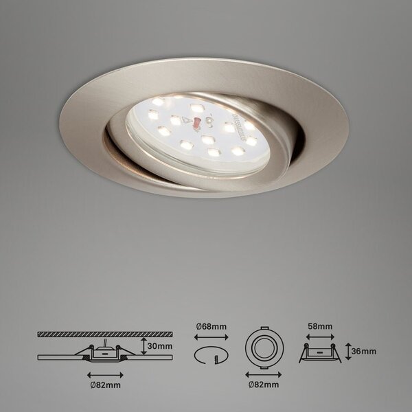 BRI 7172032 3ks sada LED vestavné svítidlo, pr. 8,2 cm, 3,5 W, matný nikl (starý kód: BRI 7172-032) - BRILONER