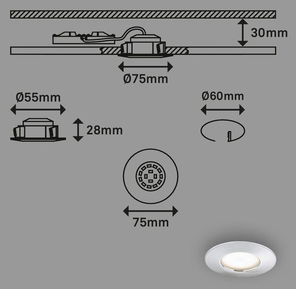 BRI 7204038 3ks sada LED vestavné svítidlo, pr. 7,5 cm, chrom (starý kód: BRI 7204-038) - BRILONER