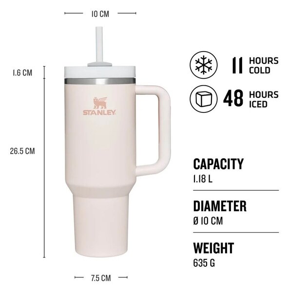 Růžová termoska s brčkem z nerezové oceli 1,18 l Quencher H2.0 FlowState Tumbler Cherry Blossom – Stanley