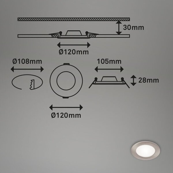 BRI 7115432 3ks sada LED vestavné svítidlo, pr. 12 cm, 7 W, matný nikl (starý kód: BRI 7115-432) - BRILONER