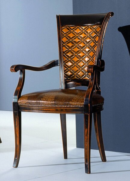 Stylová židle s opěrkami hnědá kůže zlato černý efekt 58x58x100 Mdum