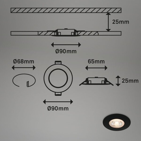 BRI 7044035 LED vestavná svítidla, pr.9 cm, 3x LED, 5 W, 480 lm, černá (starý kód: BRI 7044-035) - BRILONER