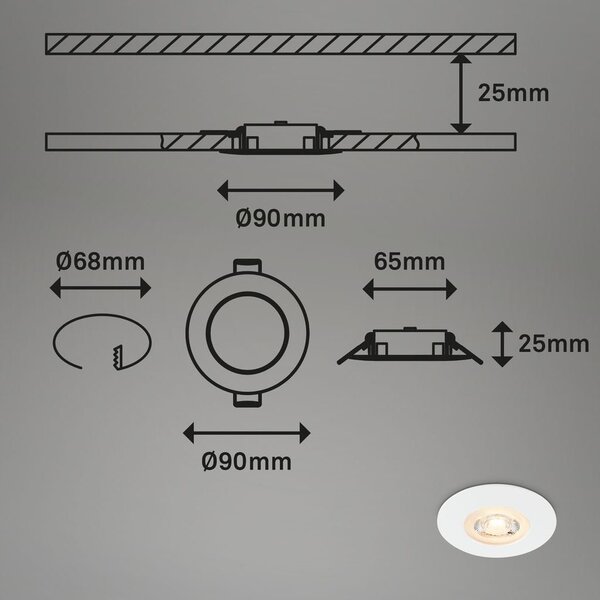 BRI 7044-036 LED vestavná svítidla, pr.9 cm, 3x LED, 5 W, 480 lm, bílé - BRILONER