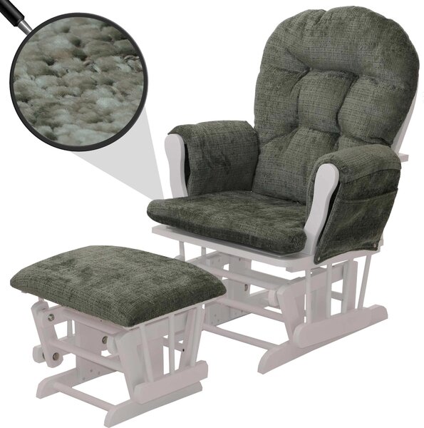 Relaxaní křeslo HWC-C76, houpací křeslo s taburetem látka inylka (465 g/m²) Oeko-Tex zelená, bílý rám