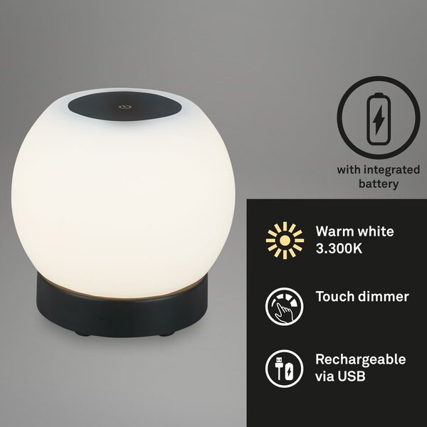 BRILO 7439015 LED bateriové stolní svítidlo, pr.16 cm, LED modul, 3W, 350 lm, černá (starý kód: BRILO 7439-015) - BRILO
