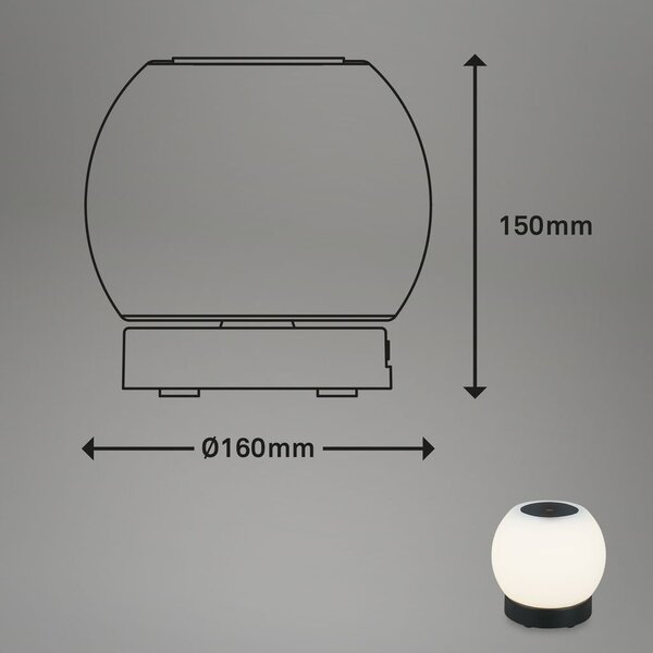 BRILO 7439015 LED bateriové stolní svítidlo, pr.16 cm, LED modul, 3W, 350 lm, černá (starý kód: BRILO 7439-015) - BRILO