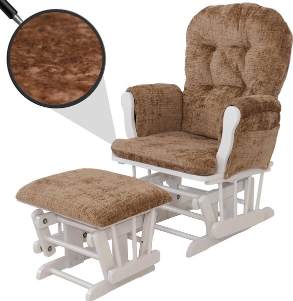 Relaxaní křeslo HWC-C76, houpací křeslo s taburetem látka inylka (465 g/m²) Oeko-Tex svtle hndá, bílý rám