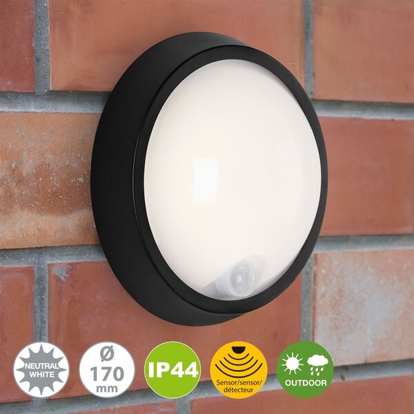BRILO 3352015 LED venkovní svítidlo s čidlem, pr. 17 cm, 12 W, černá (starý kód: BRILO 3352-015) - BRILO