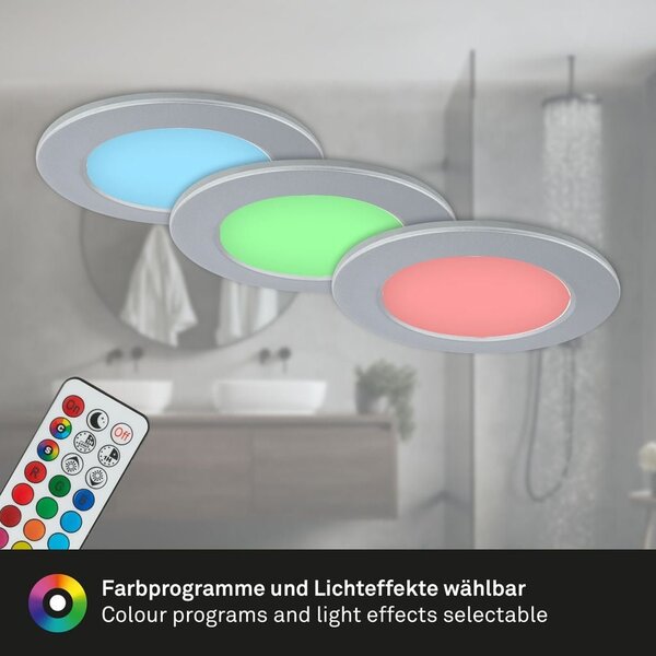 BRI 7035034 RGB-CCT LED vestavná svítidla sada, pr.9,2 cm, 3x LED, 4,8 W, 450 lm, matný chrom (starý kód: BRI 7035-034) - BRILONER