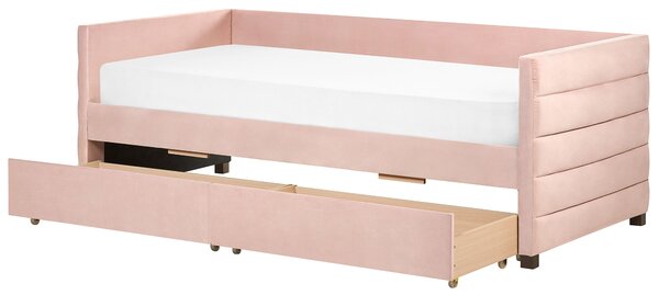 Sametová postel s úložným prostorem 90 x 200 cm růžová MARRAY
