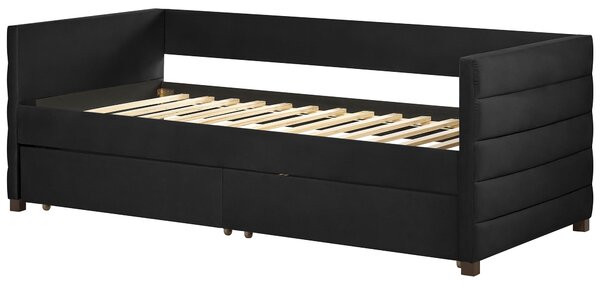 Denní postel s úložným prostorem Umělý samet MARRAY II 90 x 200 cm Černá