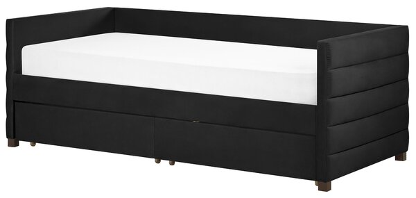 Denní postel s úložným prostorem Umělý samet MARRAY II 90 x 200 cm Černá