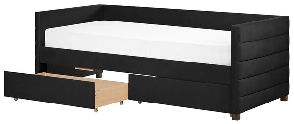 Denní postel s úložným prostorem Umělý samet MARRAY II 90 x 200 cm Černá