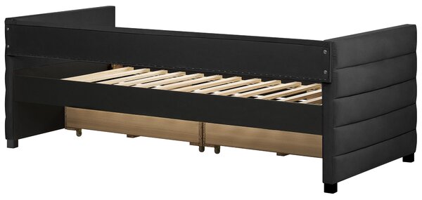 Denní postel s úložným prostorem Umělý samet MARRAY II 90 x 200 cm Černá