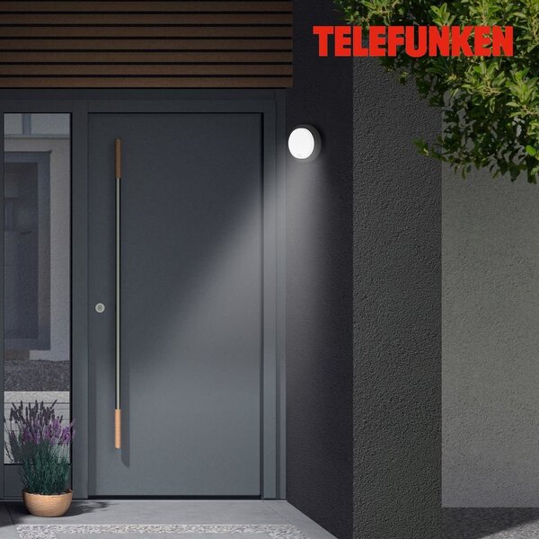 TF 315305TF TELEFUNKEN LED venkovní nástěnné svítidlo s čidlem, pr. 17 cm, 12 W, černá - BRILONER