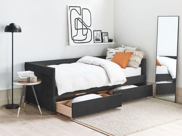 Denní postel s úložným prostorem Umělý samet MARRAY II 90 x 200 cm Černá