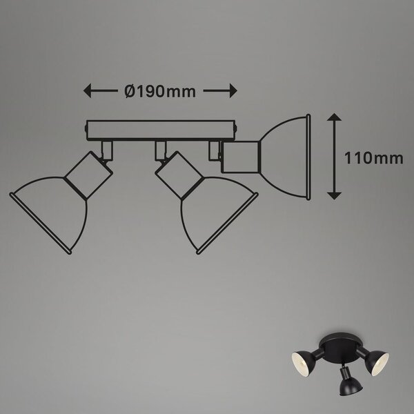 BRILO 2674035 Bodové svítidlo pr. 19 cm 3x E14 max. 25W černá (starý kód: BRILO 2674-035) - BRILO