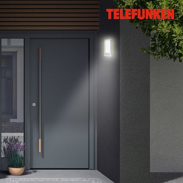 TF 313904TF TELEFUNKEN LED venkovní nástěnné svítidlo s čidlem, 28 cm, 16 W, stříbrná - BRILONER