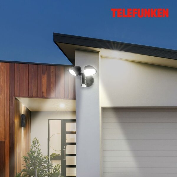 TF 304605TF TELEFUNKEN LED venkovní bodové svítidlo s čidlem, 21,8 cm, 20 W, černá - BRILONER