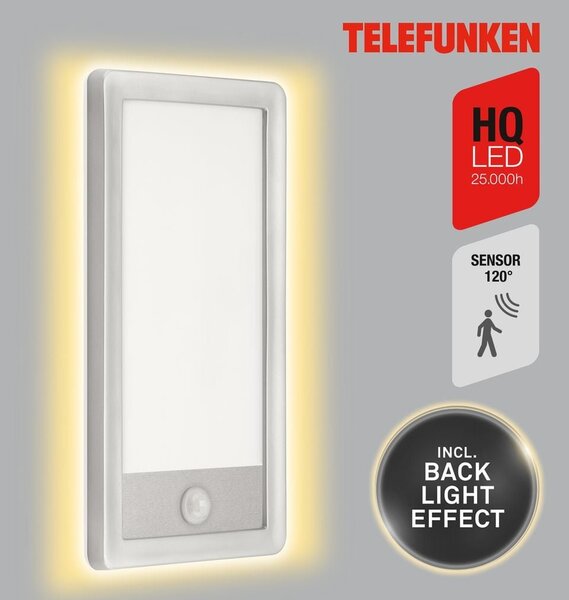 TF 313904TF TELEFUNKEN LED venkovní nástěnné svítidlo s čidlem, 28 cm, 16 W, stříbrná - BRILONER