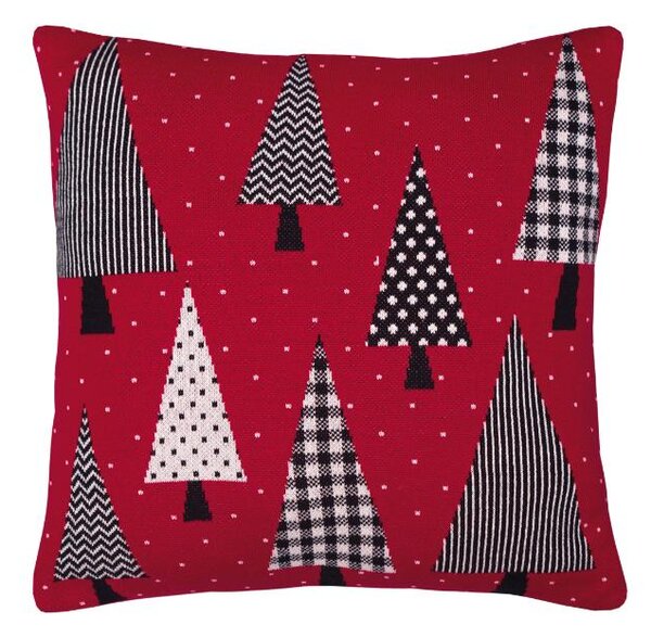 Pletený povlak DESIGN stromy vzor červenočerná 45 x 45 cm
