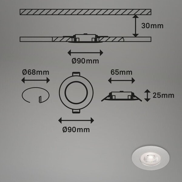 BRILO 7998-044 LED vestavná svítidla, pr.9 cm, 4x LED, 4,9 W, 480 lm, matný chrom - BRILO
