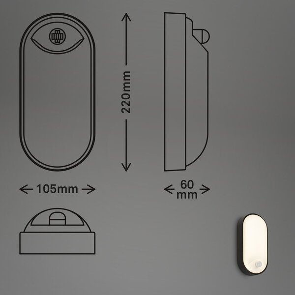 BRILO 3830015 Ruch LED venkovní nástěnné svítidlo, pohybové čidlo, IP65, černá - BRILO