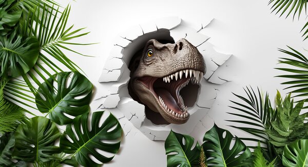 Fototapety 3D dinosaurus a listy, Fototapety dětské, Fototapety dinosauři, u94772 : uwalls.cz