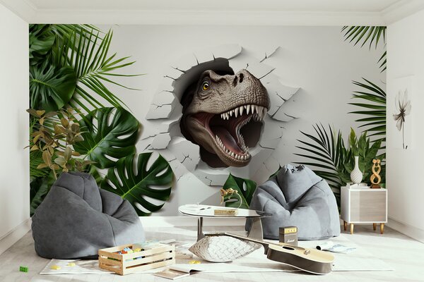 Fototapety 3D dinosaurus a listy, Fototapety dětské, Fototapety dinosauři, u94772 : uwalls.cz
