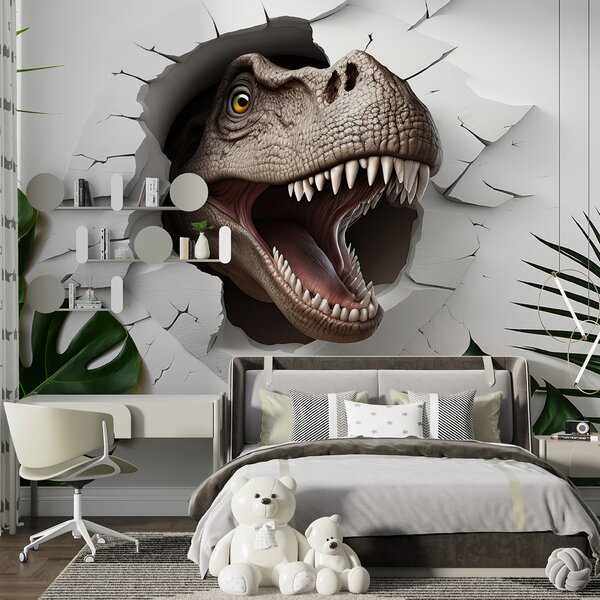 Fototapety 3D dinosaurus a listy, Fototapety dětské, Fototapety dinosauři, u94772 : uwalls.cz