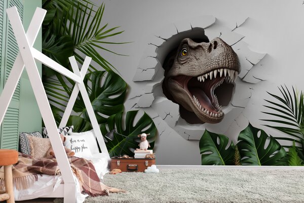 Fototapety 3D dinosaurus a listy, Fototapety dětské, Fototapety dinosauři, u94772 : uwalls.cz