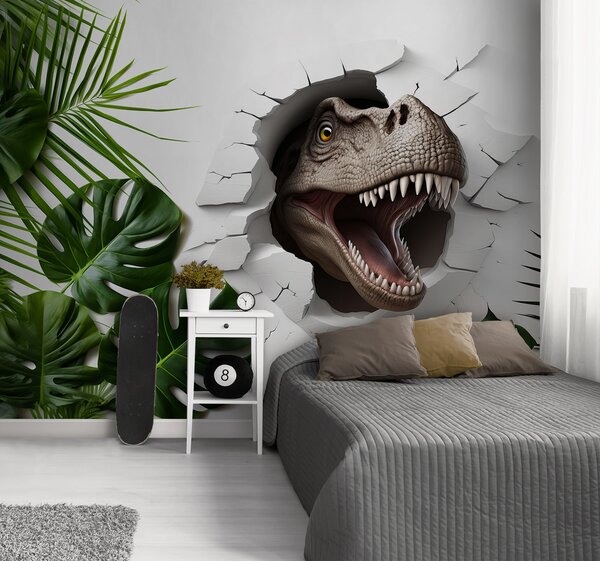 Fototapety 3D dinosaurus a listy, Fototapety dětské, Fototapety dinosauři, u94772 : uwalls.cz